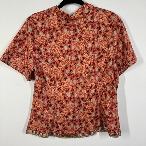 Vintage Suttles & Seawinds Red Beige Printed Floral Button Shirt Size L - Picture 12 of 16